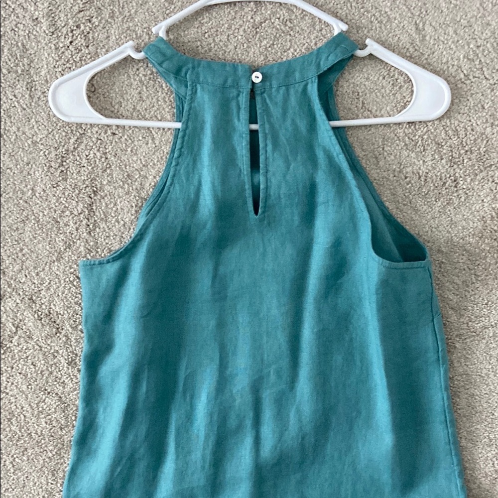 Teal Linen Sleeveless Halter Dress - Picture 3 of 4